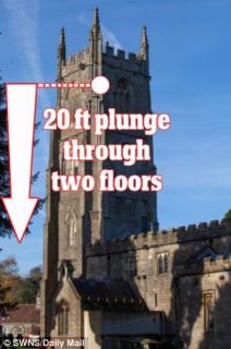 Terrifying: The distance fallen by the 50kg bell through the church tower as bellringers fled below - Autor: SWNS