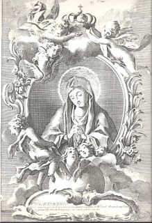 Grabado encontrado en la imprenta de la calle de Quart, núm. 25 y que fue el modelo para pintar el nuevo cuadro de la Virgen del Buen Acierto.